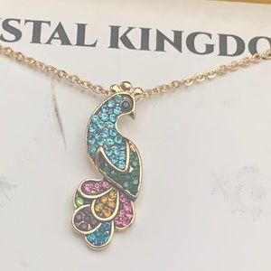 Crystal Kingdom Peacock Pendant on Gold  Tone 18” chain in gift box.